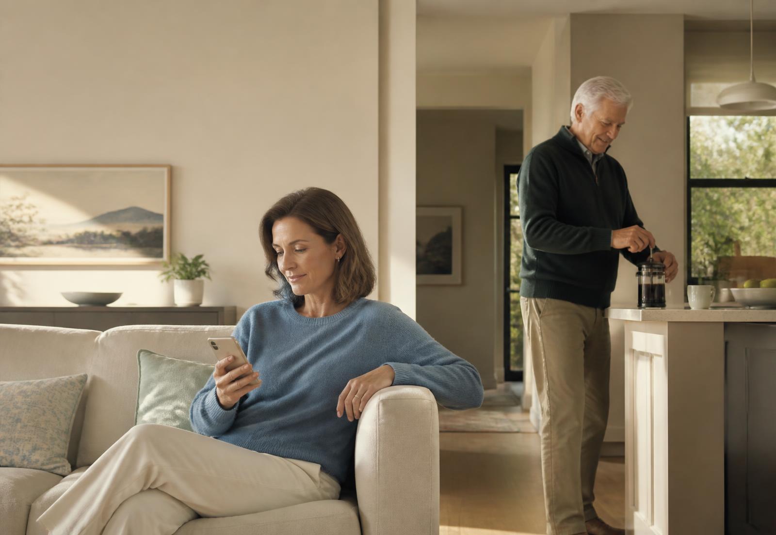 An adult daughter staying connected with her father as he lives independently at home